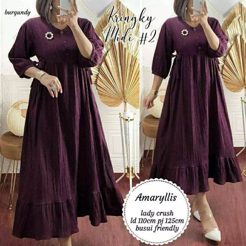 KRINGKY MIDI DRESS MIDI DRESS MUSLIM BAHAN CRINKLE SIZE M L XL XXL MIDI DRESS KOREA MIDI DRESS CRINK