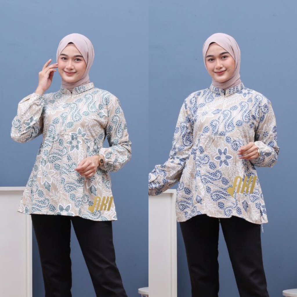 Baju Batik Wanita Modern Atasan Blouse Batik Kerja Kantor Wanita Seragam Batik Pekalongan M L XL XXL