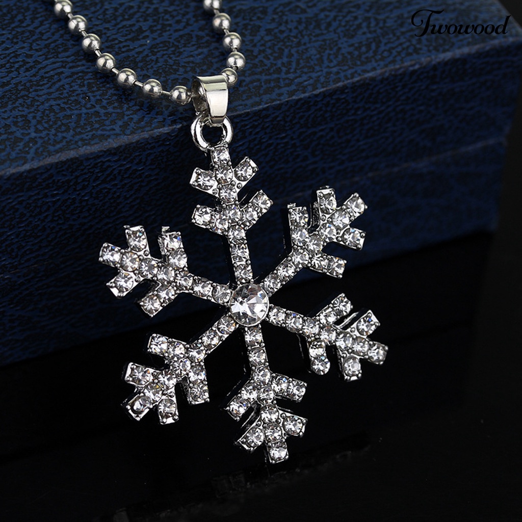 Kalung Liontin Snowflake Biru Putih Bahan Alloy Aksen Berlian Imitasi Untuk Wanita