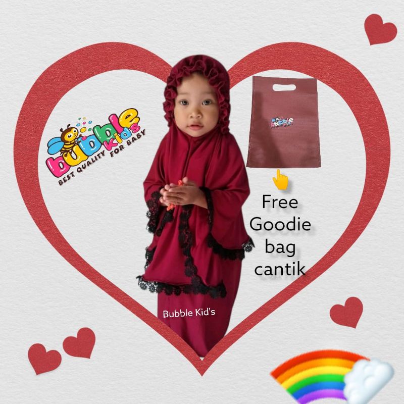 mukena anak | mukena bayi ruffle | mukena baby size 3 bln -3 ½ tahun bahan adem ngpress dan elastis maroon