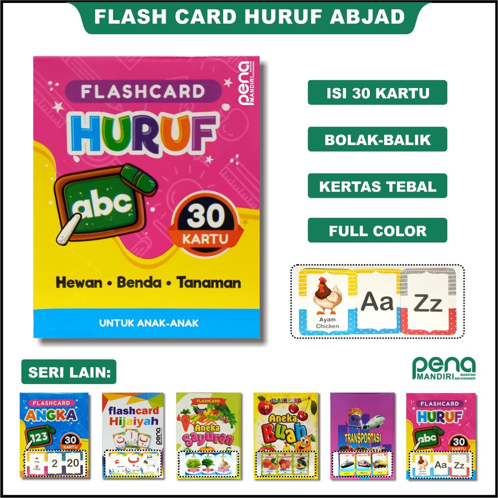 Flash Card Huruf - Flash Card Alfabet - Kartu Mengenal Huruf