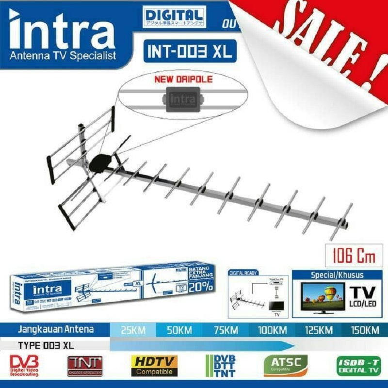 Antena Digital Outdoor TV LCD LED Intra 003 Free Kabel Antena dan Jek HM-003 Kabel Panjang 13m