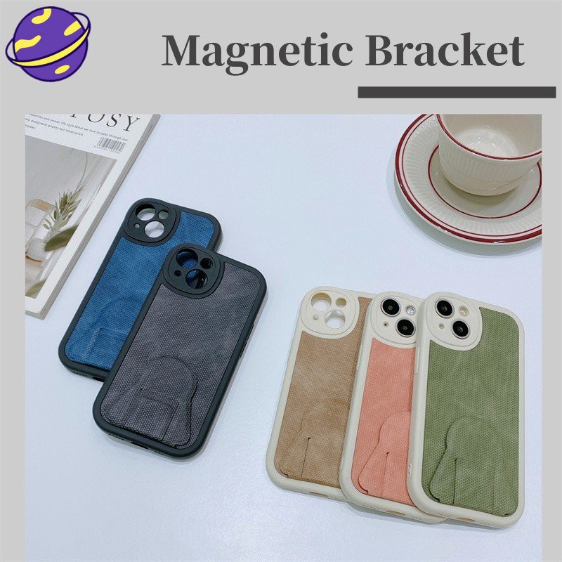 Soft Case Bahan TPU Kulit Dengan Bracket Magnetik Untuk iPhone 11 12 Pro X XS Max XR Se20 7 8 Plus