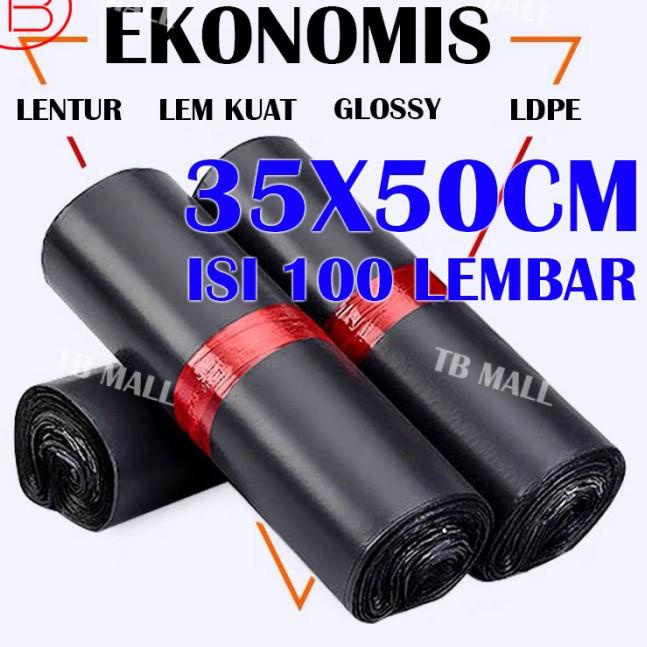 

Plastik Packing Baju Olshop / Polymailer Hitam Glossy LDPE 35X50CM ISI