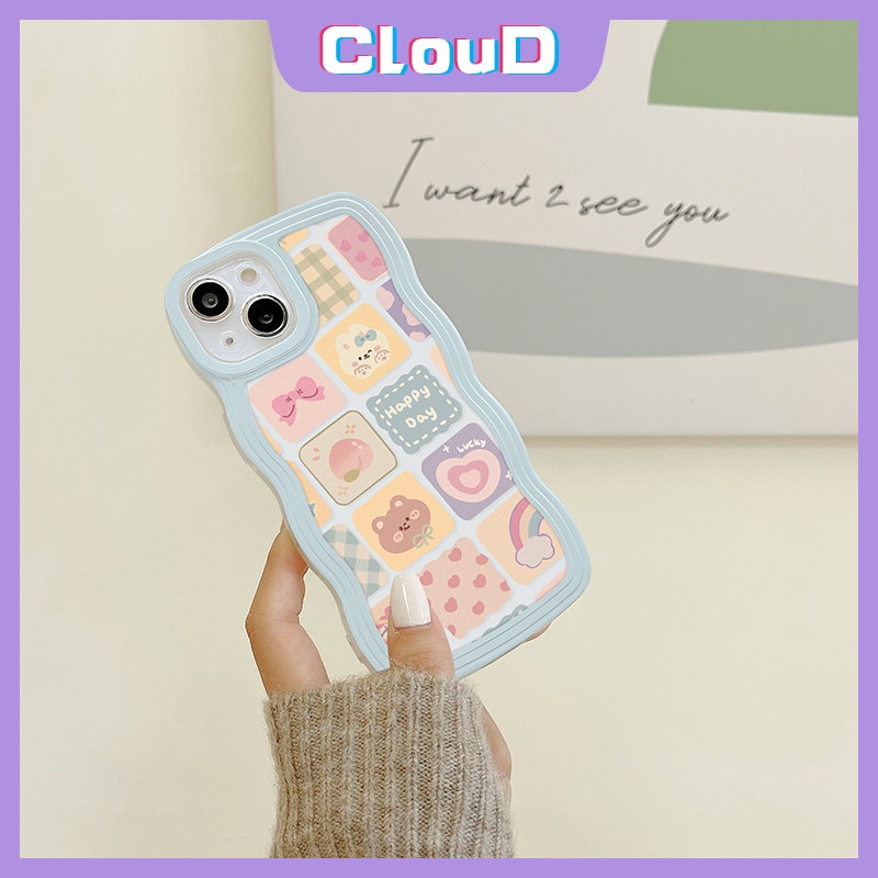 Samsung A14 A04s A13 A12 A04 A32 A50s A11 A22 A52 A03s A50 A52s A53 A33 A02s A03 A20 F22 A21s A30s A51 A31 A23 Kartun Lucu Beruang Kisi Ilustrasi Pelangi Wave Edge Soft Case