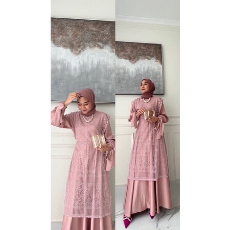 NAYSILLA DRESS + OUTER TILLE / Gamis tile / Gamis brokat / Maxi brokat Dress pesta brokat / Dress ti