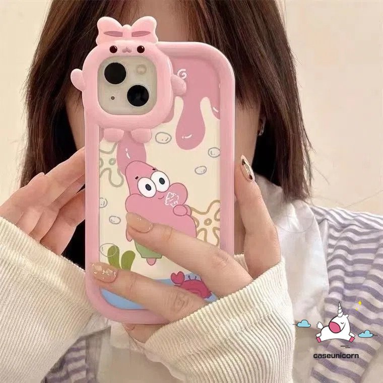 REALME Realme8 9 C21Y C15 C31 C21 C21 C25Y C35 C25 C33 C30 C12 C25s C17 8i 7 8pro 9pro+5 5i 6i 7i 9i 5s C11 C20 C3 C2 3D Bow Monster Lucu Es Krim Kartun SpongeBob Patrick Star Lembut Sarung Cover Sarung