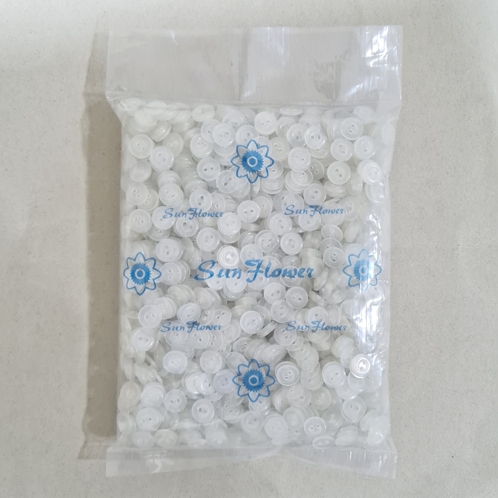 Kancing Kemeja Ukuran 10.2mm (16L) Lubang 2 Merk Sunflower Bening / Kancing Kemeja Lubang 2 16L isi 