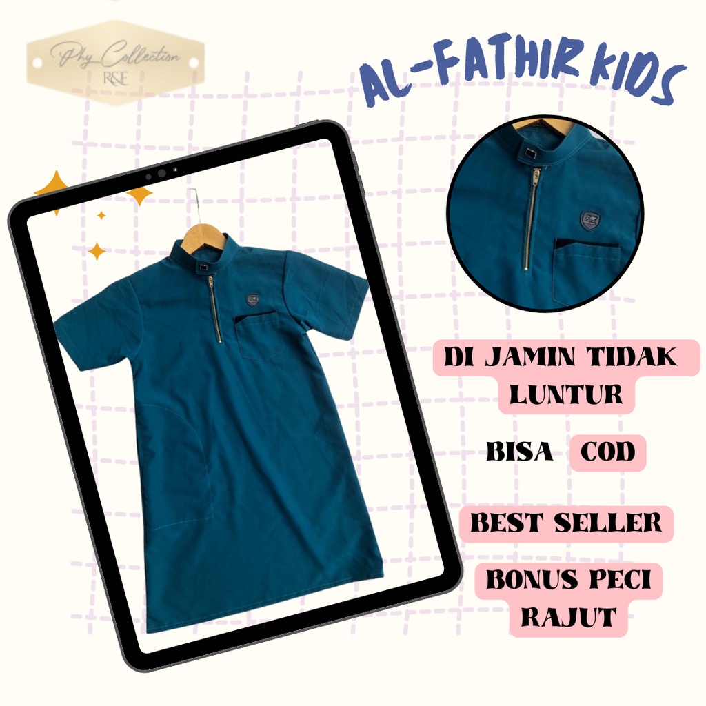 [AL-FATHIR KIDS] Gamis Jubah  Polos  Anak Laki Laki Lengan Pendek Gamis Ziper  Jubah Koko Anak Usia 3-12thn