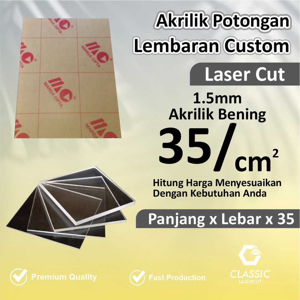 Akrilik 1.5mm / Akrilik Potongan Custom / Akrilik Potongan Laser 1.5mm / Custom Potong Akrilik / Pot
