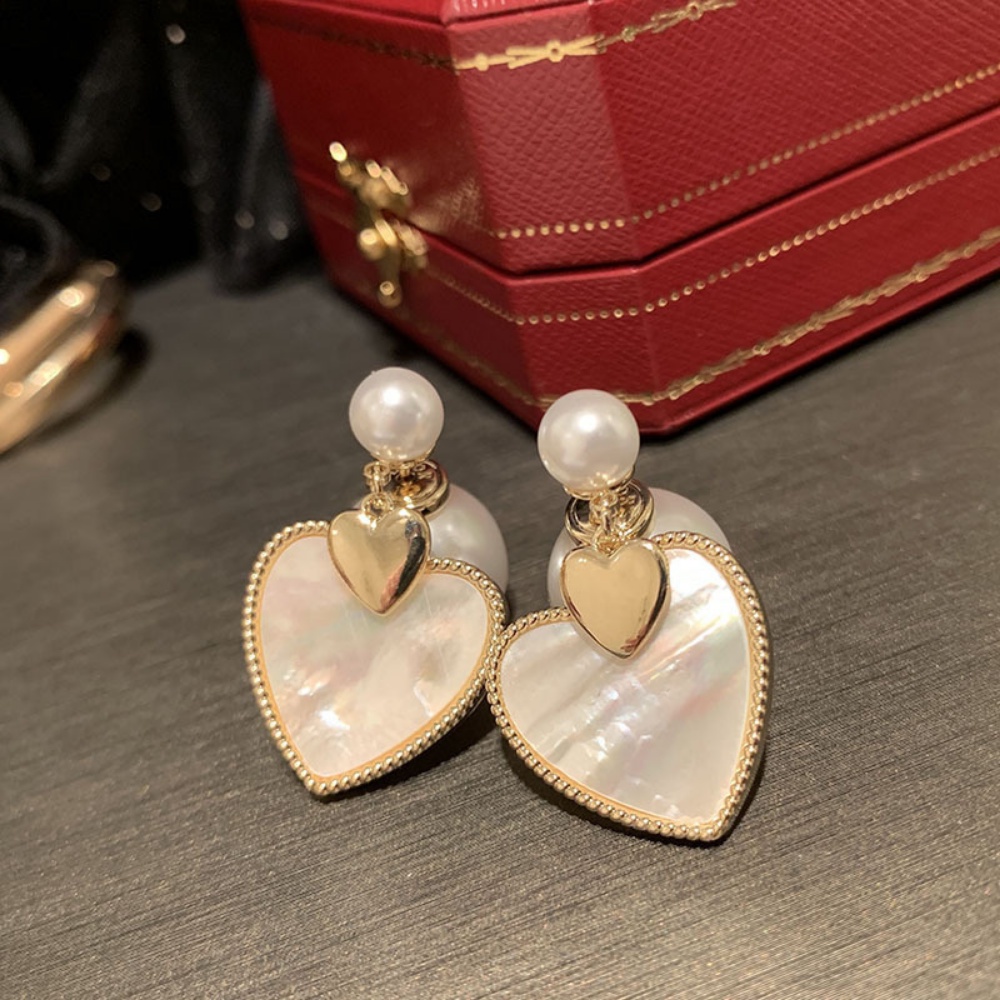 Anting Tusuk Gantung Desain Hati Hias Mutiara Putih Gaya Peranciskoreasimple Untuk Wanita