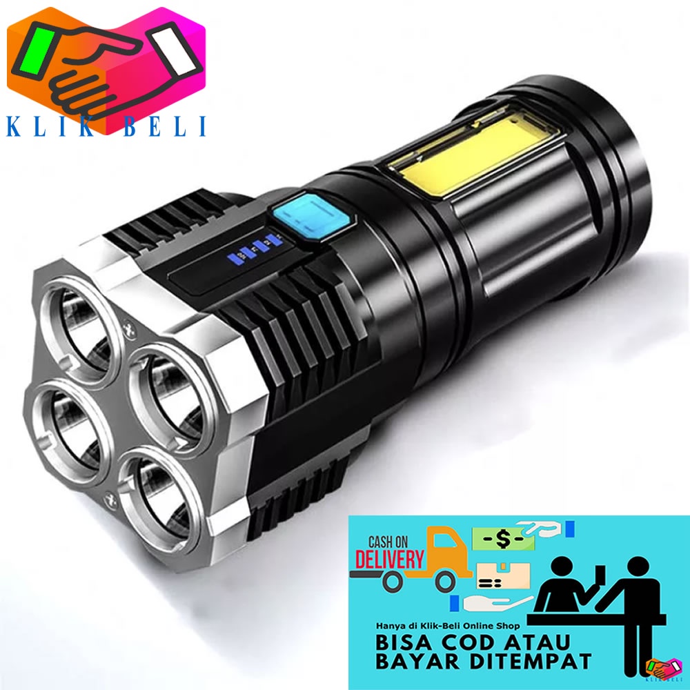 Senter L19 LED 4 Mata COB Super Terang Portable 3 Mode Lampu Hiking Camping USB Lamp Rechargeable