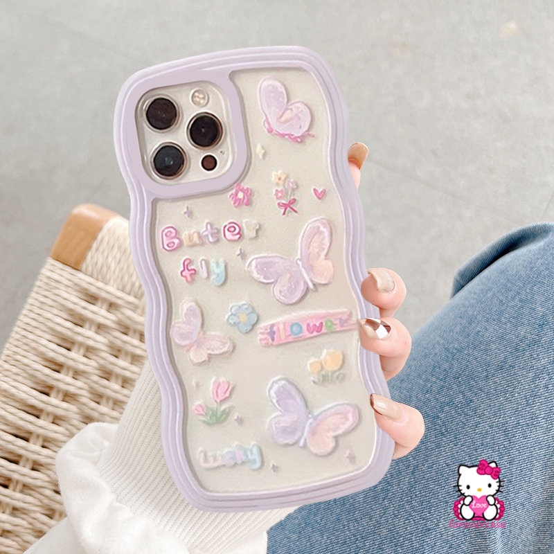 Soft Case TPU Shockproof Motif Kartun Kupu-Kupu Untuk iPhone 11 Pro Max 7Plus 8Plus 12 13 14 Pro Max XR X XS Max 6 7 8 6s 14 Plus SE 2020