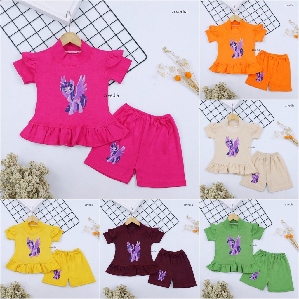 Set Kinan Bayi 1-2 Tahun /  6-24 Bulan Setelan Bayi Karakter IMPORT Celana Pendek Perempuan Polos Baju Tidur Kiosbalitaaprillia