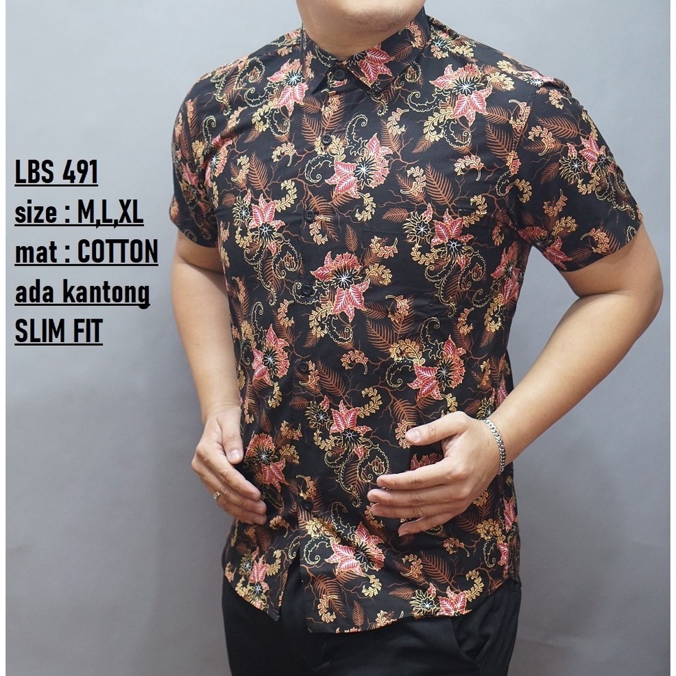 Baju Batik Pria Slimfit Kemeja Lengan Pendek Slim Fit LBS 491