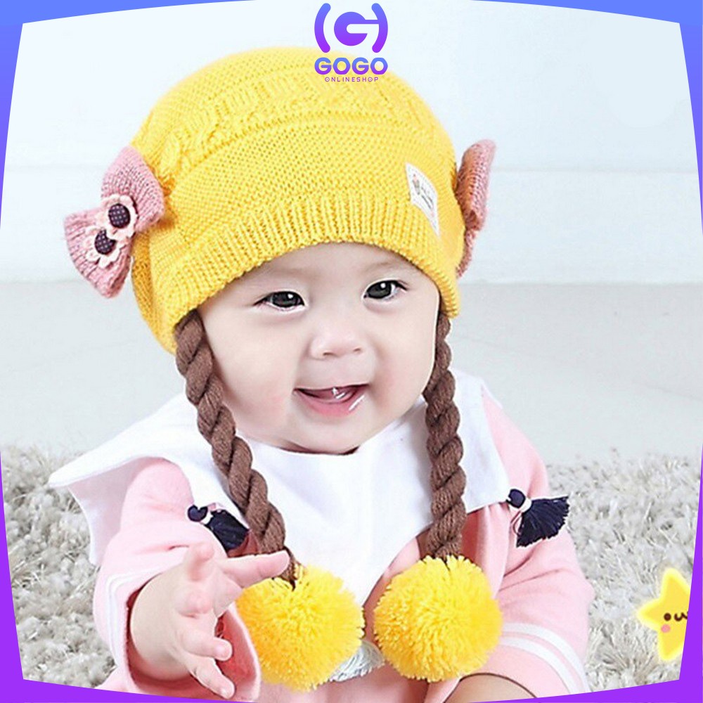 GOGO-P19-21 Topi Anak Perempuan Rambut Kepang / Topi Bayi Kupluk Rajut Imut Lucu / Baby Hat Wig Impor