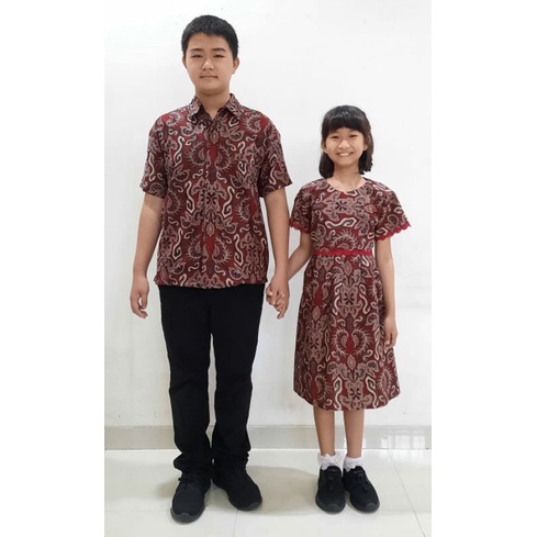 BATIK COUPLE SARIMBIT KELUARGA KEKINIAN TERBARU SERAGAM DRESS KEMEJA TERBARU KONDANGAN DIVANIA DAUN MERAH JUMBO XXXL BIG SIZE