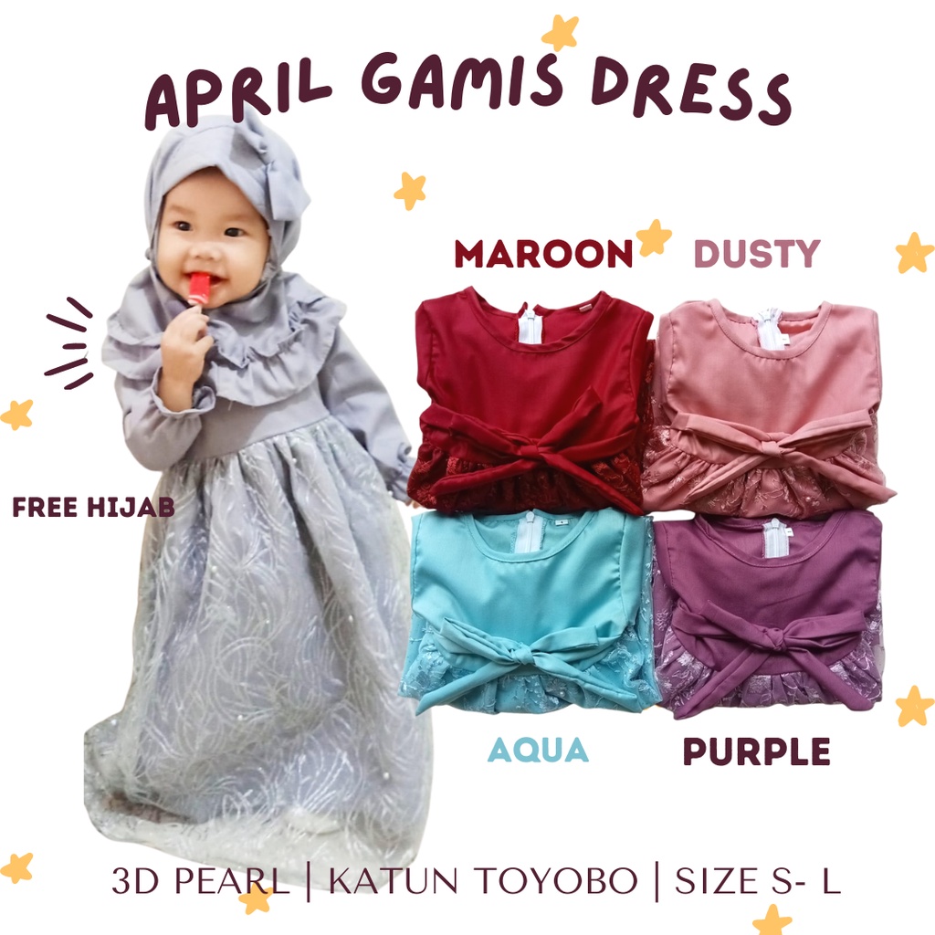 Gamis anak perempuan 1-3 tahun gamis lebaran gamis pesta tile anak baby pesta mewah tile akar premium APRIL gamis set muslim anak cewek tulle akar