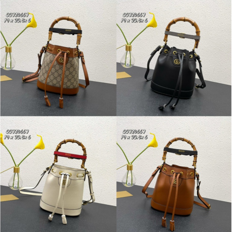 Original 2022 New Gucci GG Series Mini Bucket Bag Bamboo Handle Women Messenger Shoulder Bag