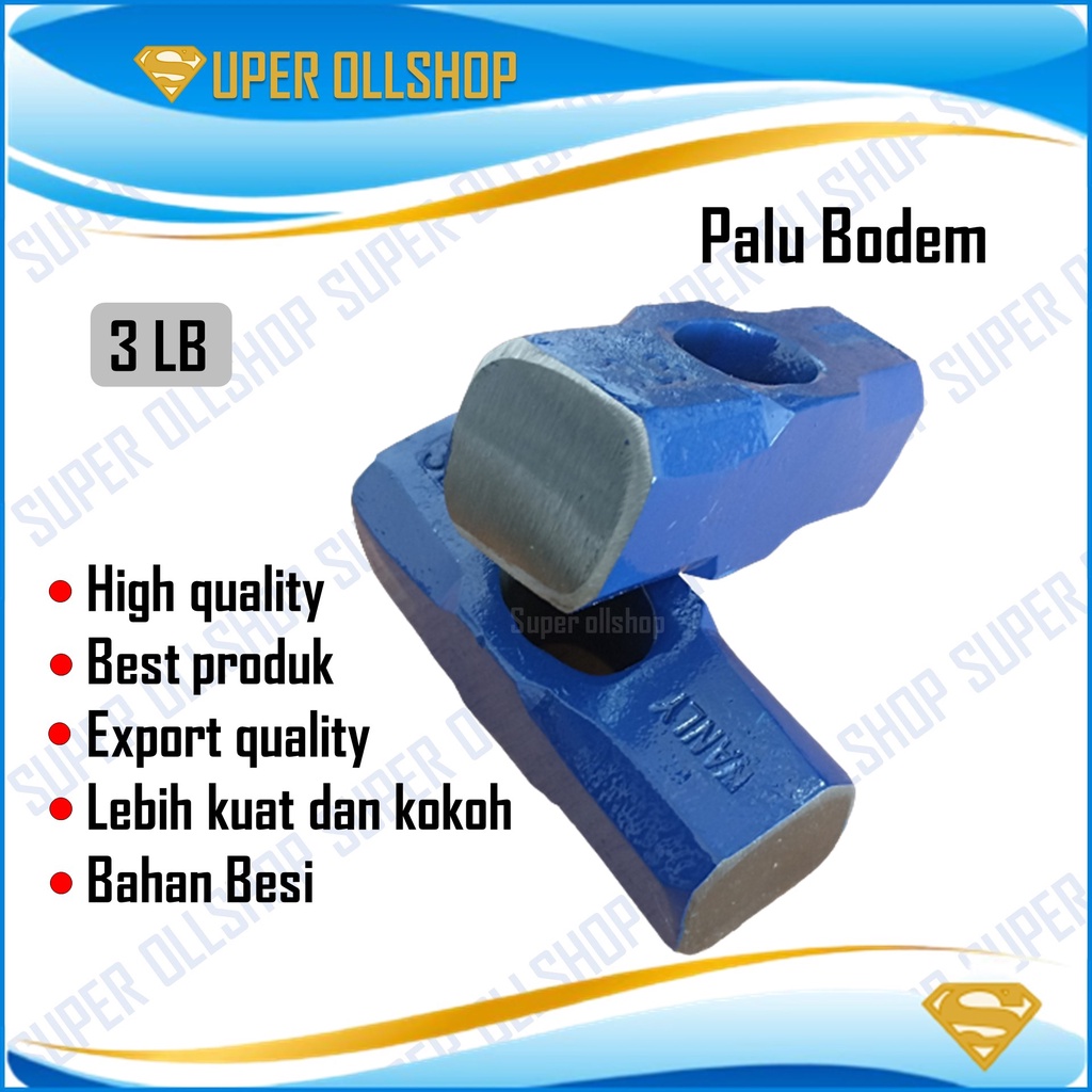 Palu Besi Kepala Bogem Godam Bodem Batu Tanpa Gagang Kayu Fiber 3 Lb Murah Kecil