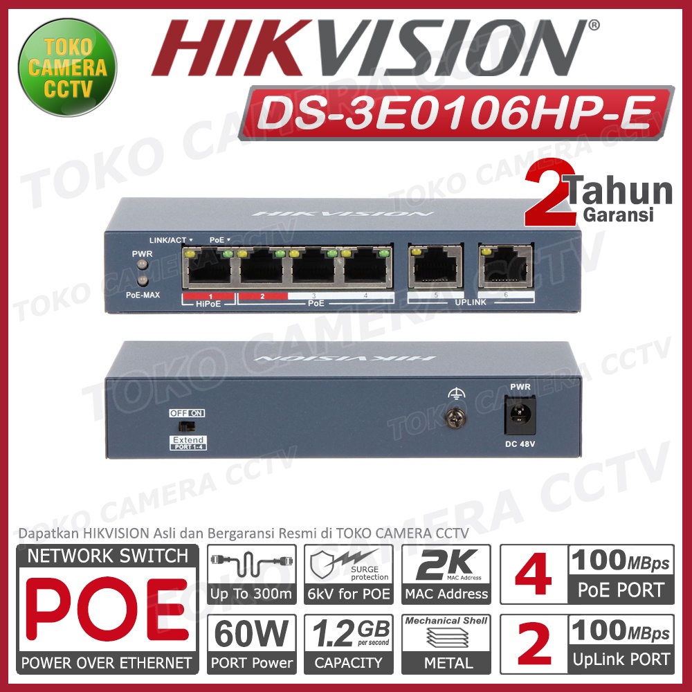 SWITCH POE 4 PORT HIKVISION DS-3E0106HP-E HIGH POWER PTZ