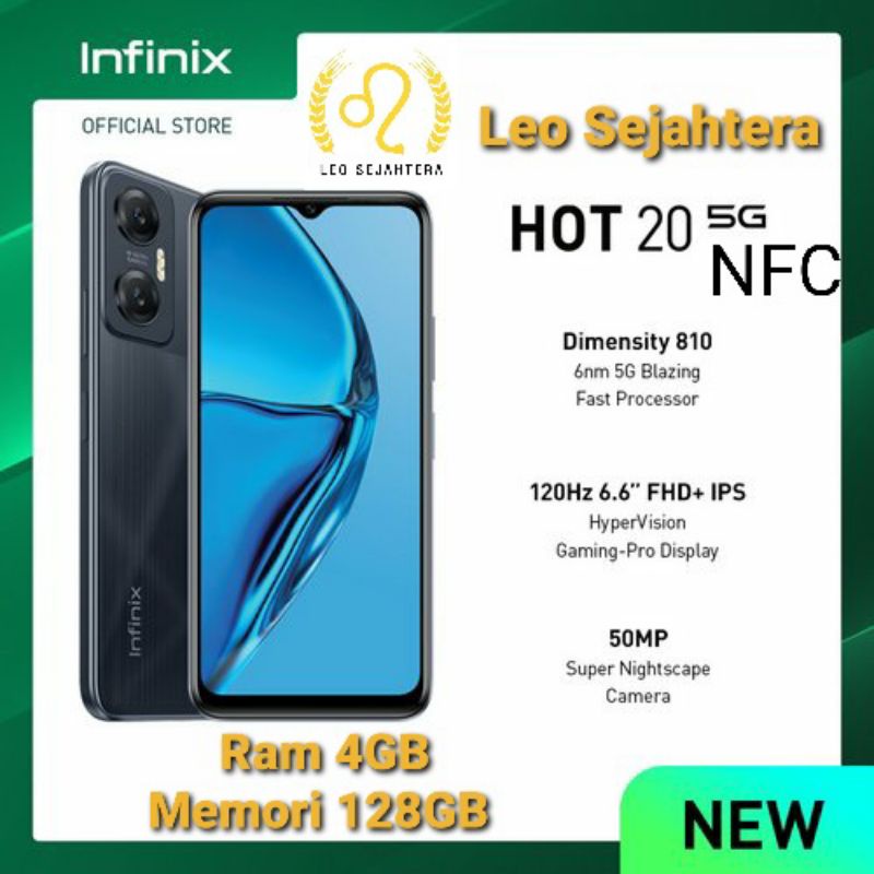 Infinix hot 20 5g NFC ram 4gb 128gb Batere 5000 baru IMEI ok bonus case garansi resmi infinix Indone