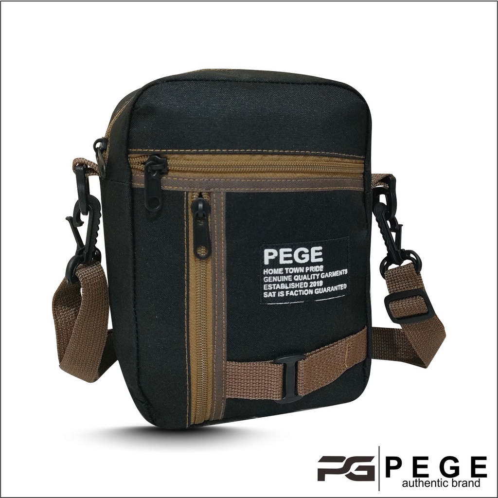 Tas Selempang Pria PEGE Tristan Model Casual Trendy Kombinasi Coklat - PG 8935