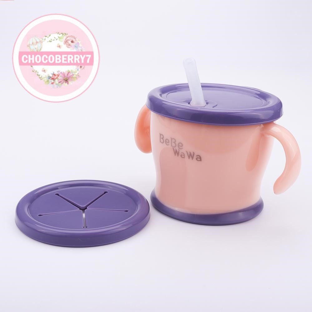 Bebe Wawa 2in1 Training Straw Cup &amp; Snack Cup Gelas Minum Bayi Training Cup 150ml Tempat Minum Bayi BebeWawa