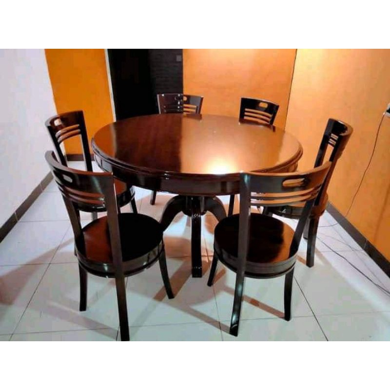 Meja Makan Bundar Jati Kursi 6