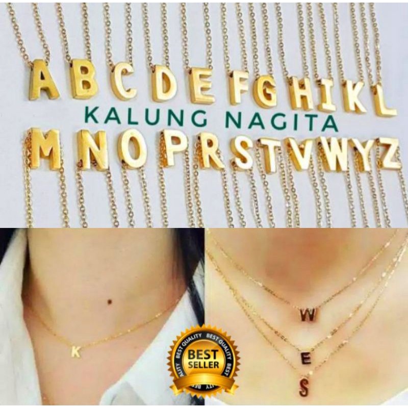 Kalung titanium inisial  huruf kualitas terbaik PXM M,D