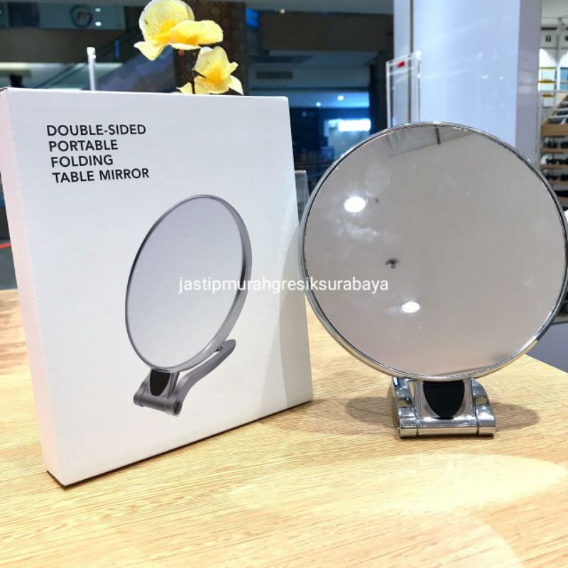 DOUBLE SIDED PORTABLE FOLDING TABLE MIRROR MINISO CERMIN MINISO KACA MINISO