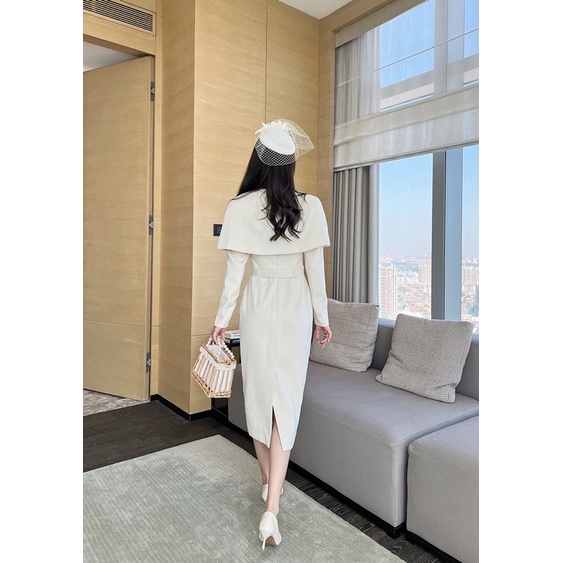 [Premium Series] Set Dress + Cloak Faux Fur Wool Dress Import Premium