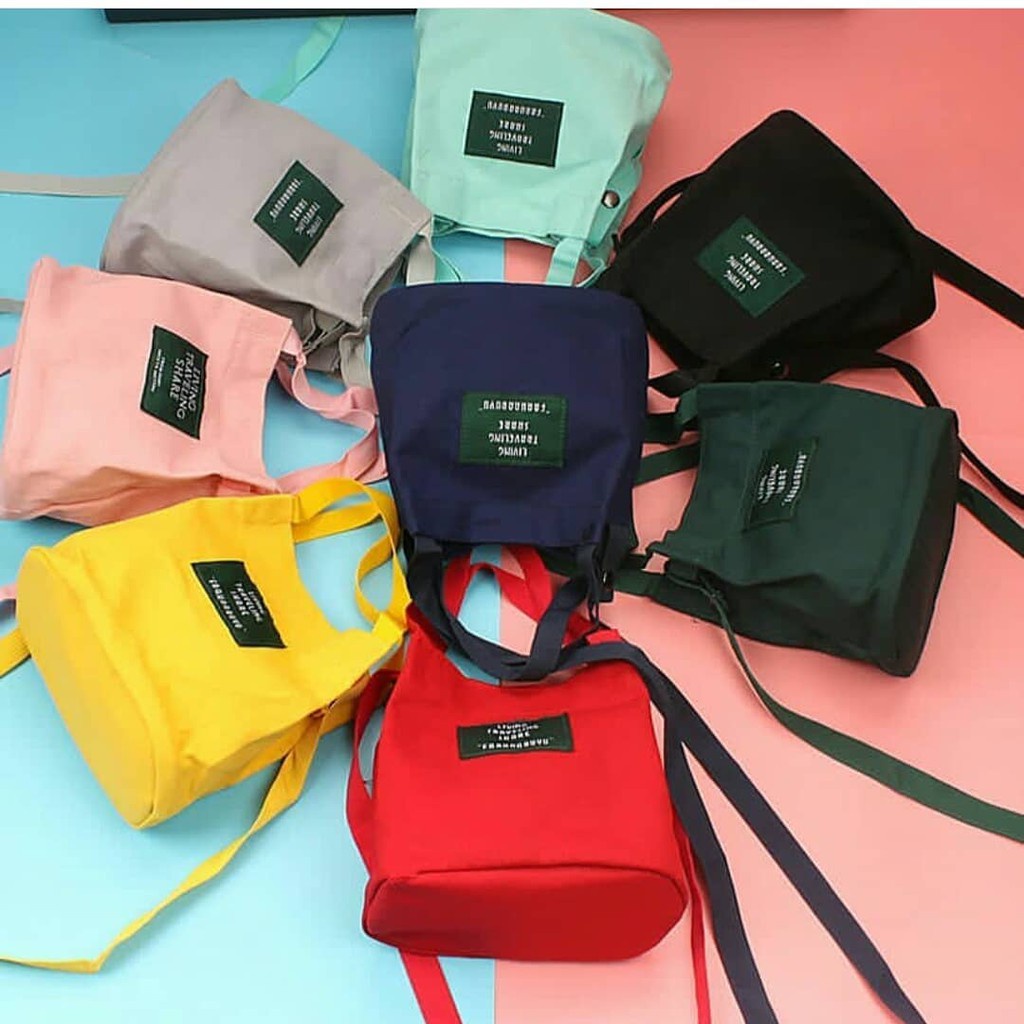 Tas Selempang Wanita Mini Bahan Kanvas Kekinian Terbaru New Arrival 2 in 1 Bisa COD Fashion Bag Kore