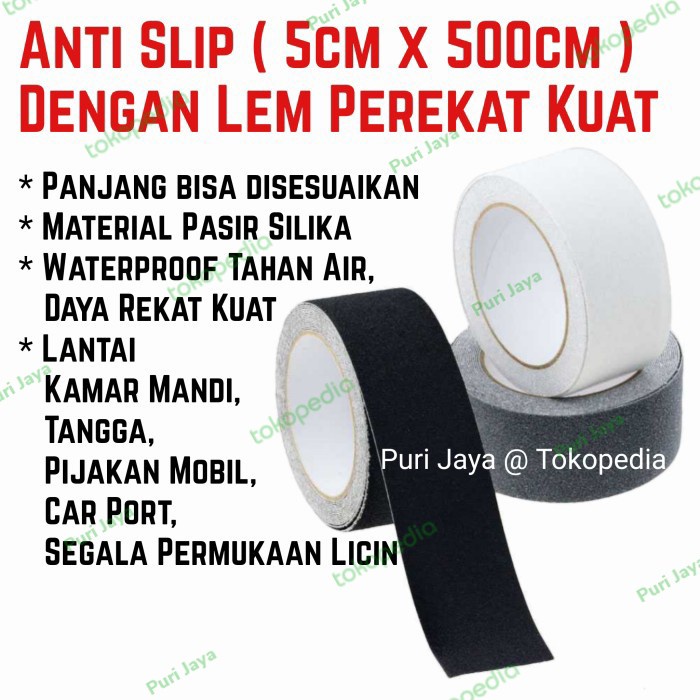 Stiker Anti Slip Lantai Kamar Mandi Tangga Mobil Safety Grip Lakban