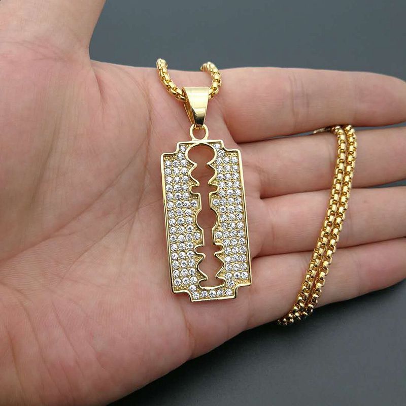 Kalung Rantai Liontin Pisau Lapis Emas Bahan Stainless Steel 316 Gaya Hip Hop Untuk Pria