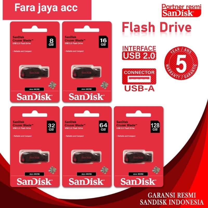 Flashdisk ORI SanDisk CZ50 Cruzer Blade 8GB/16GB/32GB/64GB