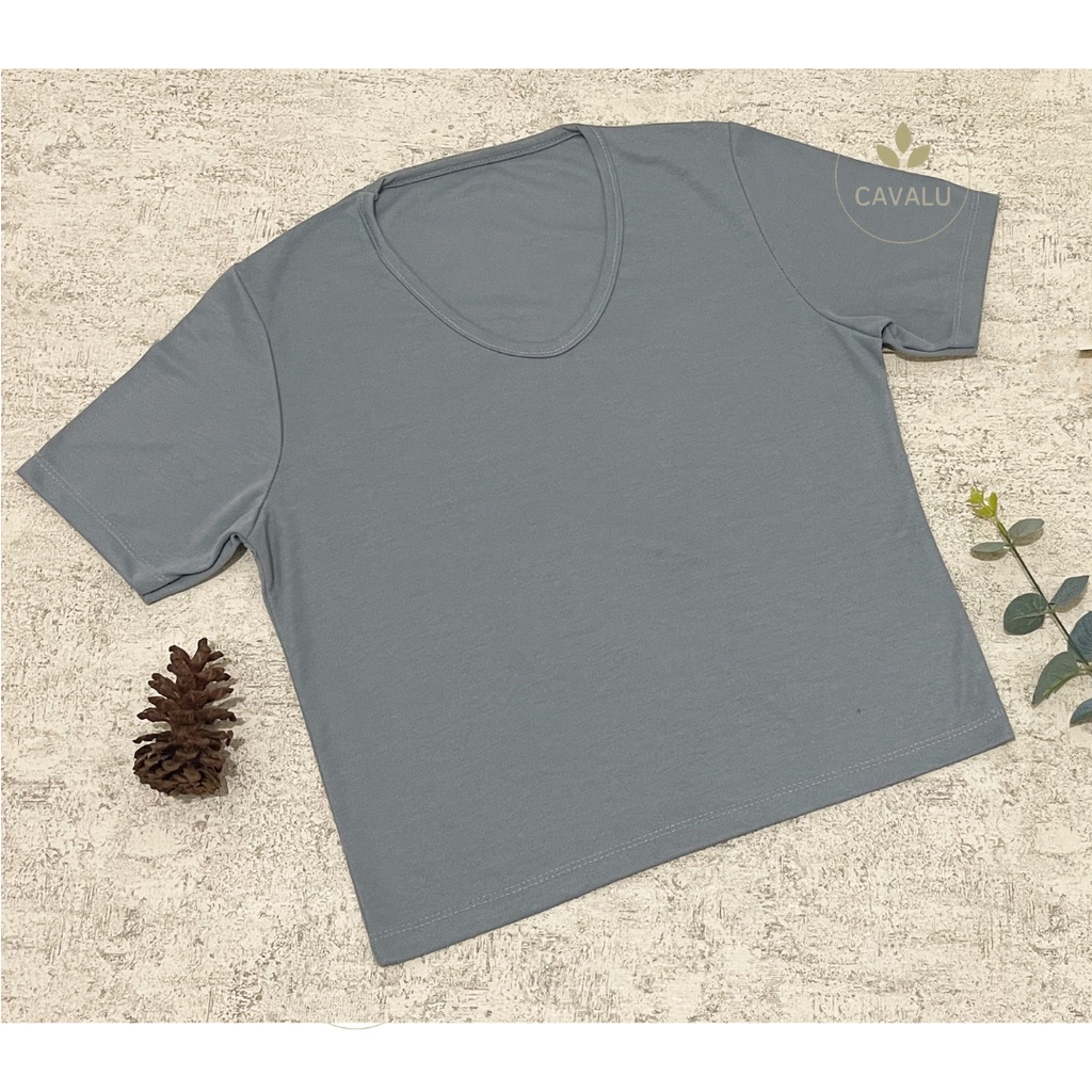 CAVALU Kaos Polos V neck Wanita Korean Top Blank Tshirt Basic Tee PE08