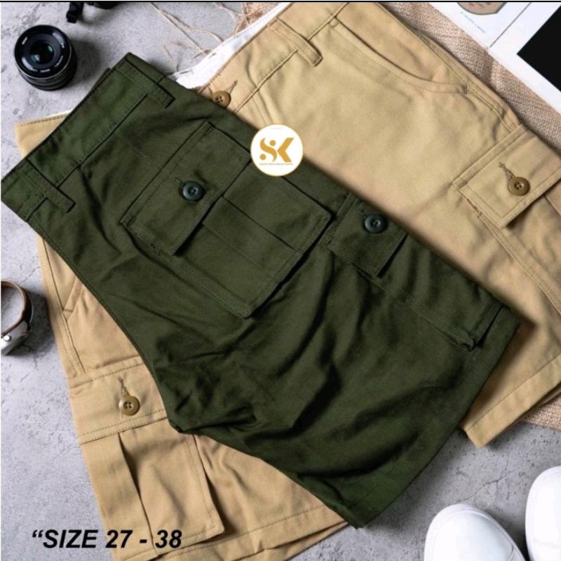 Celana Pendek Cargo Pria Bahan Katun Melar Jumbo Big Size