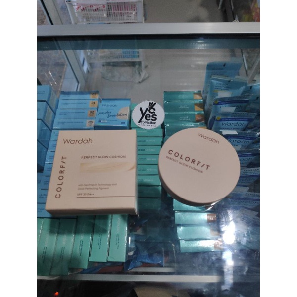 Wardah Colorfit Perfect Glow Cushion 15 gr  Tempat + Kaca + Refil + Puff Bedak Padat Muka Face Powder Makeup Wajah ORI Original 11C Pink Fair 22N Light Ivory 23W Warm 32N Neutral Beige 33W Olive 42N Sand 43W Golden 52N Almond