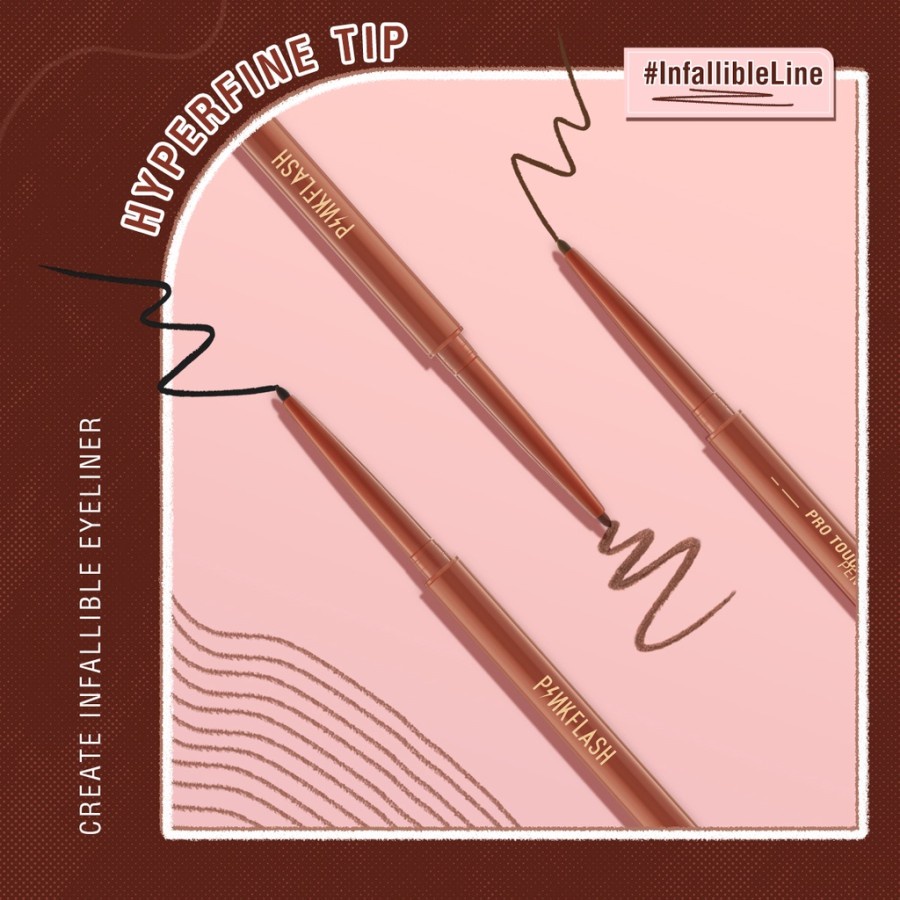 PINKFLASH #InfallibleLine Hyperfine Halus Gel Eyeliner Pensil Pigmen Tinggi Tahan Air Tahan Lama Eyeliner Pencil Waterproof 12 jam - 01 (Black)