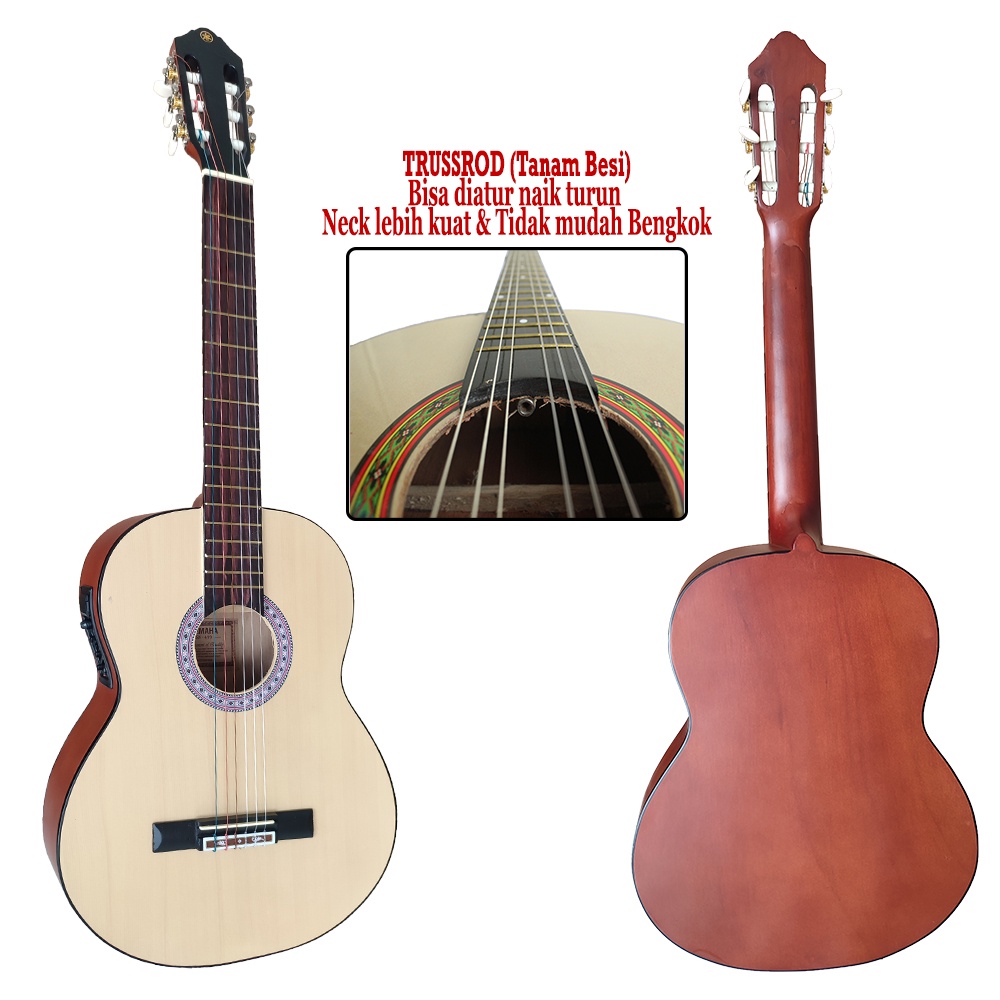 Gitar Classic Nilon Akustik Elektrik Tanam Besi Bergaransi free Packing Kayu