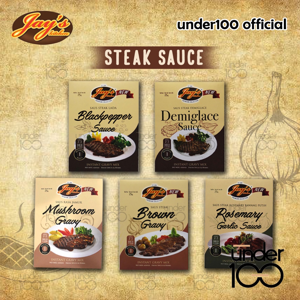 ❤ Under100 ❤ Jay’s Kitchen Jays Saus Steak 25 g Brown Gravy | Mushroom Gravy | Rosemary Garlic Sauce | Blackpepper Sauce | Demiglace Sauce | HALAL BPOM