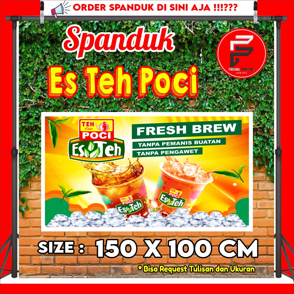 Spanduk Es Teh Poci / Banner Es Teh Poci / Spanduk Minuman Es Teh / Banner Minuman Ukuran 150 x 100 