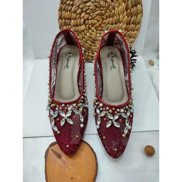 sepatu wanita wedding Alyssa maroon 5cm hak tahu kaca