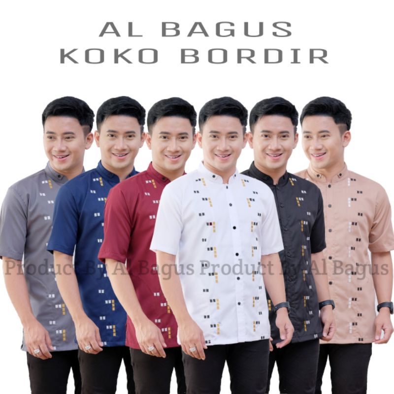 Baju Koko Pria Dewasa Lengan Pendek Kemeja Koko Al Bagus Bordir Terbaru Bahan Katun Adem Lembut