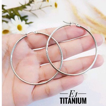 Anting Hoop Bulat Titanium Silver Awet Anti Karat 1124b