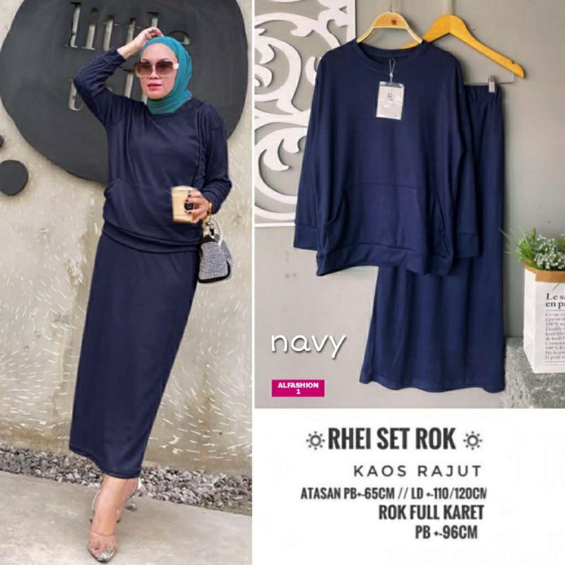 Rhei Set Rok, SETELAN ROK CANTIK MODIS POLOS FIT XXL LD 110-124 BAHAN KAOS RAJUT IMPORT TERMURAH KEKINIAN OOTD TERLARIS