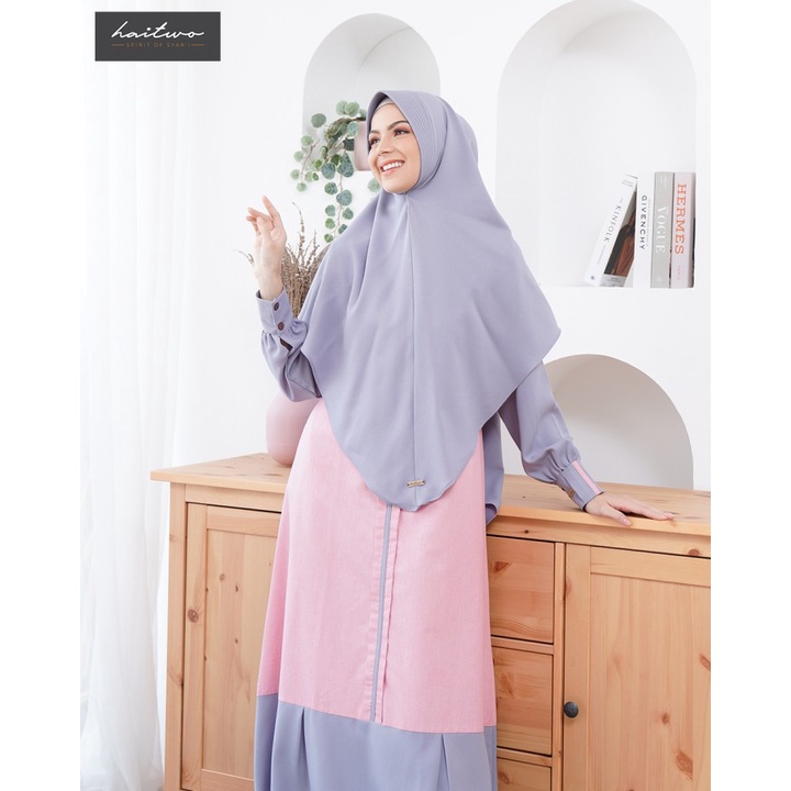 HAITWO NIBRAS SET HIJAB CRESEDIA 004 BLUE PINK BAJU GAMIS PESTA MODEARN ASTER VEST