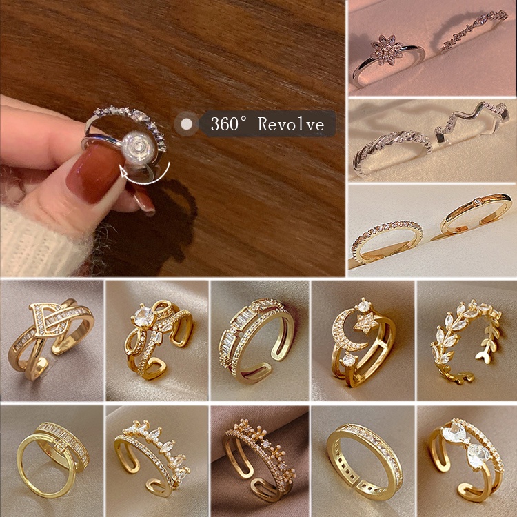 Cincin Zircon Berlian Imitasi Bahan Titanium Steel Lapis Emas Gaya Korea Untuk Wanita