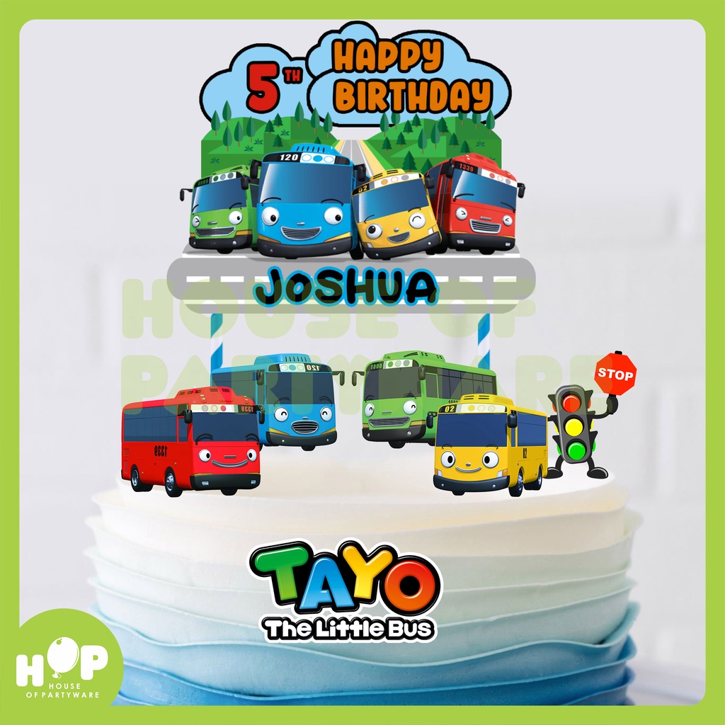 Topper Cake BUS TAYO + Custom Nama / Hiasan Kue Ulang Tahun